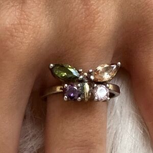 925 sterling silver amethyst Citrine Peridot Gem ring butterfly